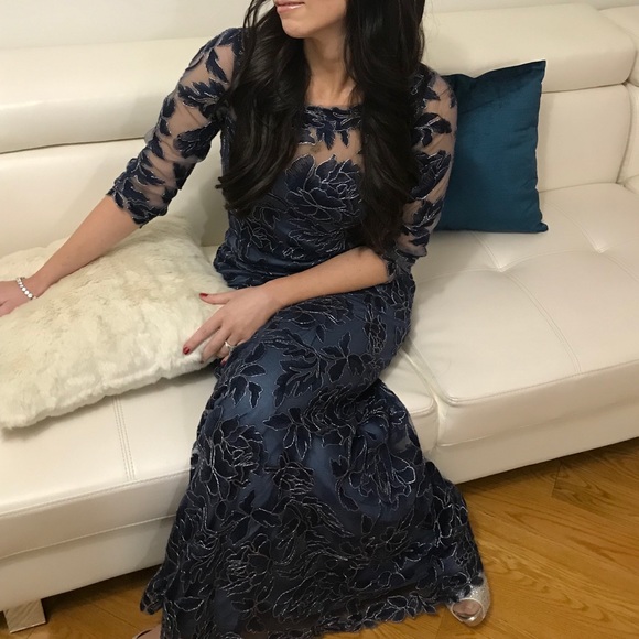 Tadashi soji blue gown lace size 2 mermaid dress - Picture 1 of 5